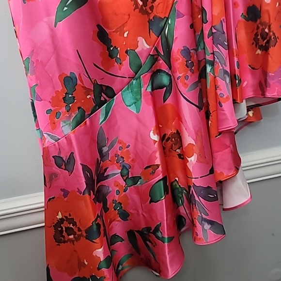 Eliza J  Floral Satin Asymmetric-Hem Midi Dress - Picture 8 of 11